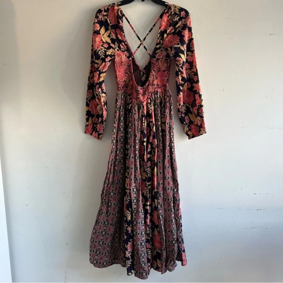 New! Free People a new way Smocked Open Back Maxi Dress Floral nwot 27162 - Picture 4 of 8